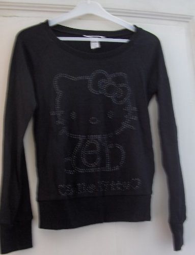 Sweat T-Shirt H&m Manches Longues Noir Hello Kitty Strass Fille 14ans Xxs 