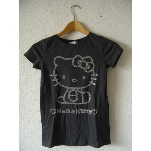 T-Shirt Hello Kitty Manches Courtes Gris Strass Fille Enfant 6/7ans