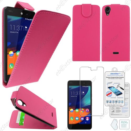 Ebeststar® Film Verre Trempé + Coque Housse Etui Simili Cuir Rabattable Pour Wiko Rainbow Lite 4g, Couleur Rose