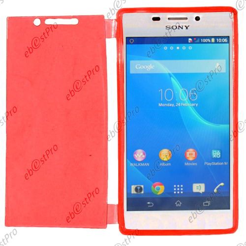 Ebeststar ® Pour Sony Xperia M2 D2302 D2303 Coque Portefeuille À Rabat Housse Etui Livre Silicone Gel, Couleur Rose + 1 Film Protection D'écran + Lingette