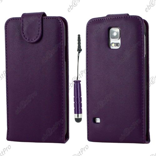 Ebeststar ® Housse Coque Etui Simili Cuir À Rabat Vertical Pour Samsung Galaxy S5 Sm-G900f, G900, G900h, Couleur Violet + Mini Stylet + 1 Film Protection D'écran + Lingette
