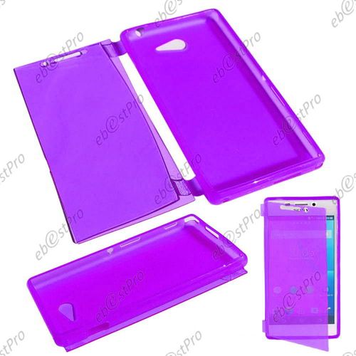 Ebeststar ®  Etui Portefeuille Rabattable Livre Housse Coque Silicone Gel Pour Sony Xperia M2 D2302 D2303, Couleur Violet + 1 Film Protection D'écran + Lingette