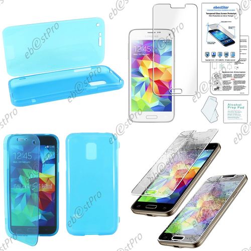 Ebeststar ® Housse Etui Coque Portefeuille Livre Silicone Gel Pour Samsung Galaxy S5 Mini Sm-G800 G800f G800h, Couleur Bleu + Film Verre Trempé