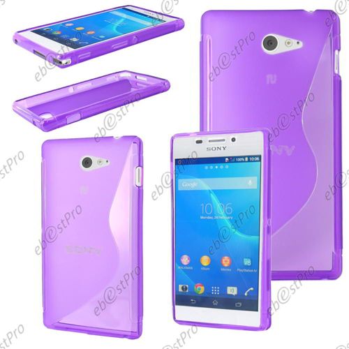 Ebeststar ® Pour Sony Xperia M2 D2302 D2303 Coque S-Line Silicone Gel Motif Vague Housse Etui Protection Souple, Couleur Violet + 1 Film Protection D'écran + Lingette