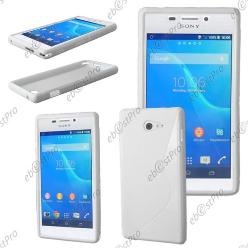 Ebeststar ® Housse Etui Coque Silicone Gel Motif S-Line Protection Souple Pour Sony Xperia M2 D2302 D2303, Couleur Blanc + 1 Film Protection D'écran + Lingette
