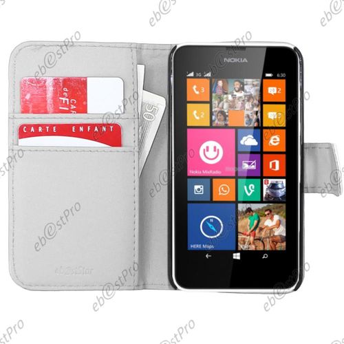 Ebeststar ® Pour Nokia Lumia 630 Etui Portefeuille Housse Coque Protection Folio Book Livre, Couleur Blanc + 1 Film Protection D'écran + Lingette