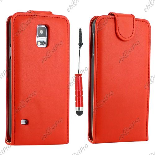 Ebeststar ® Housse Coque Etui Simili Cuir À Rabat Vertical Pour Samsung Galaxy S5 Sm-G900f, G900, G900h, Couleur Rouge + Mini Stylet + 1 Film Protection D'écran + Lingette