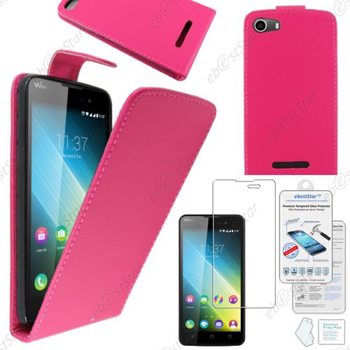 Ebeststar ® Housse Coque Etui Simili Cuir À Rabat Vertical Pour Wiko Lenny 2, Couleur Rose + Film Verre Trempé