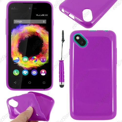 Ebeststar ® Housse Etui Coque Souple Silicone Gel Sans Motif Pour Wiko Sunset 2, Couleur Violet + Mini Stylet + 1 Film Protection D'écran + Lingette