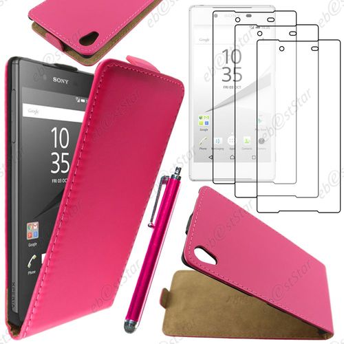 Ebeststar ® Housse Coque Etui En Pu Cuir À Rabat Ultra Fine (Slim Case) Pour Sony Xperia Z5, Z5 Dual, Couleur Rose + Stylet 3 Film