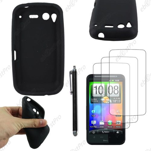 Ebeststar ® Housse Etui Coque Souple Silicone Gel Sans Motif Pour Htc Desire S, G12, Couleur Noir + Stylet 3 Film