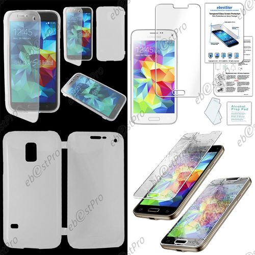 Ebeststar ® Pour Samsung Galaxy S5 Mini Sm-G800 G800f G800h Coque Portefeuille À Rabat Housse Etui Livre Silicone Gel, Couleur Transparent + Film Verre Trempé