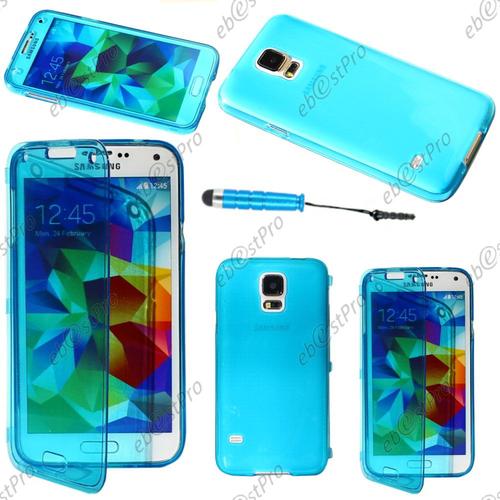 Ebeststar ® Housse Etui Coque Portefeuille Livre Silicone Gel Pour Samsung Galaxy S5 Sm-G900f, G900, G900h, Couleur Bleu + Mini Stylet + 1 Film Protection D'écran + Lingette