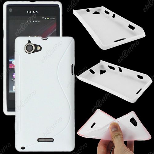 Ebeststar ® Pour Sony Xperia L, Sony C2105 Coque S-Line Silicone Gel Motif Vague Housse Etui Protection Souple, Couleur Blanc + 1 Film Protection D'écran + Lingette