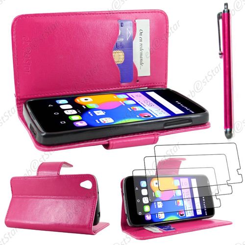 Ebeststar ® Housse Coque Etui Portefeuille Support Folio Simi Cuir Pour Alcatel Onetouch Idol 3 Écran 5.5 Pouces, Couleur Rose + Stylet 3 Film