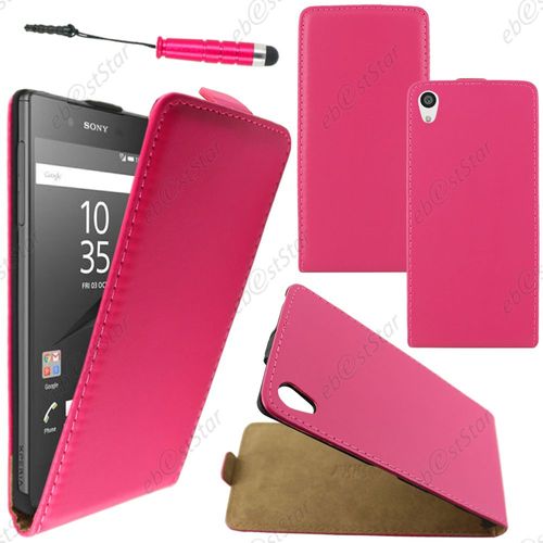 Ebeststar ® Housse Coque Etui En Pu Cuir À Rabat Ultra Fine (Slim Case) Pour Sony Xperia Z5, Z5 Dual, Couleur Rose + Mini Stylet + 1 Film Protection D'écran + Lingette