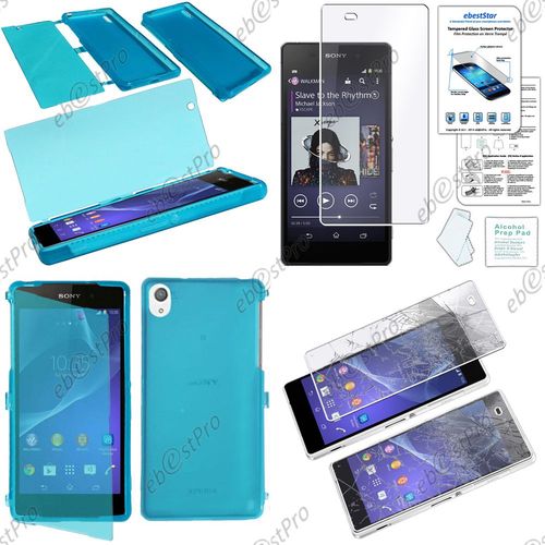 Ebeststar ® Housse Etui Coque Portefeuille Livre Silicone Gel Pour Sony Xperia Z2 D6502, D6503, D6543, Couleur Bleu + Film Verre Trempé