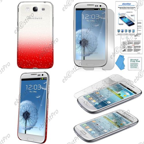 Ebeststar ® Pour Samsung Galaxy S3 I9300 I9305 Housse Etui Coque Rigide Ultra Fine Slim 0,5mm Motif Gouttelettes, Couleur Rouge + Film Verre Trempé