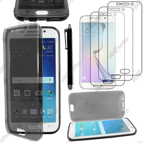 Ebeststar ® Housse Etui Coque Portefeuille Livre Silicone Gel Pour Samsung Galaxy S6 Edge Sm-G925f G925, Couleur Noir + Stylet 3 Film