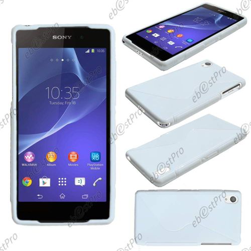 Ebeststar ® Housse Etui Coque Silicone Gel Motif S-Line Protection Souple Pour Sony Xperia Z2 D6502, D6503, D6543, Couleur Blanc + 1 Film Protection D'écran + Lingette