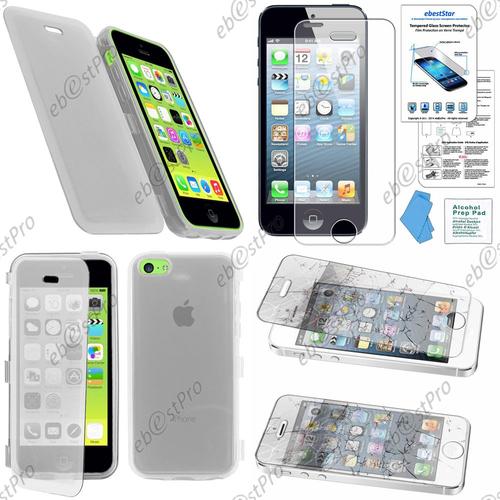 Ebeststar® Film Verre Trempé + Etui Portefeuille Rabattable Livre Housse Coque Silicone Gel Pour Apple Iphone 5c, Couleur Transparent