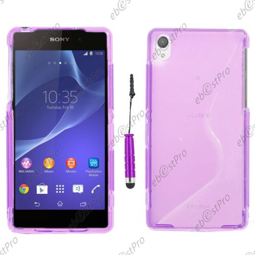 Ebeststar ® Housse Etui Coque Silicone Gel Motif S-Line Protection Souple Pour Sony Xperia Z2 D6502, D6503, D6543, Couleur Violet + Mini Stylet + 1 Film Protection D'écran + Lingette