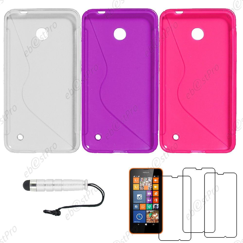 Ebeststar ® Lot X3 Housse Etui Coque Silicone Gel Motif S-Line Protection Souple Pour Nokia Lumia 630, Couleur Transparent, Violet, Rose + Mini Stylet 3 Film
