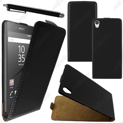 Ebeststar ® Housse Coque Etui En Pu Cuir À Rabat Ultra Fine (Slim Case) Pour Sony Xperia Z5, Z5 Dual, Couleur Noir + Stylet + 1 Film Protection D'écran + Lingette