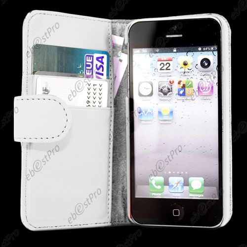 Ebeststar ® Etui Housse Protection Portefeuille Simi Cuir Motif Crocodile Pour Apple Iphone 5s, 5, Couleur Blanc + 1 Film Protection D'écran + Lingette