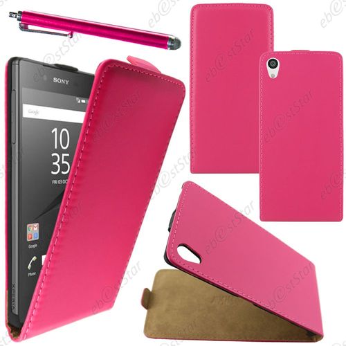 Ebeststar ® Housse Coque Etui En Pu Cuir À Rabat Ultra Fine (Slim Case) Pour Sony Xperia Z5, Z5 Dual, Couleur Rose + Stylet + 1 Film Protection D'écran + Lingette