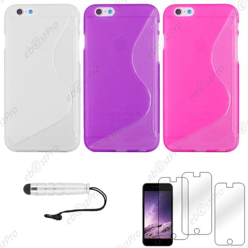 Ebeststar ® Lot X3 Housse Etui Coque Silicone Gel Motif S-Line Protection Souple Pour Apple Iphone 6 Écran 4,7", Couleur Transparent, Violet, Rose + Mini Stylet 3 Film