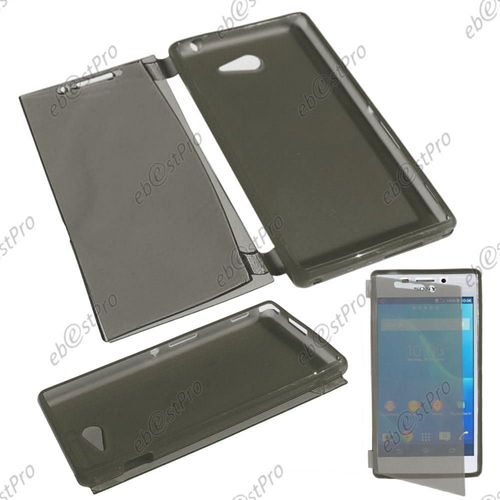 Ebeststar ®  Etui Portefeuille Rabattable Livre Housse Coque Silicone Gel Pour Sony Xperia M2 D2302 D2303, Couleur Noir + 1 Film Protection D'écran + Lingette