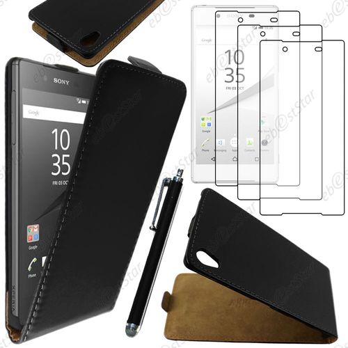 Ebeststar ® Housse Coque Etui En Pu Cuir À Rabat Ultra Fine (Slim Case) Pour Sony Xperia Z5, Z5 Dual, Couleur Noir + Stylet 3 Film