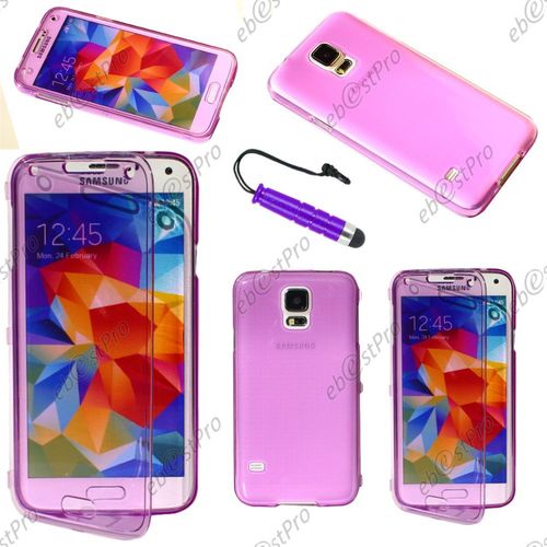 Ebeststar ® Housse Etui Coque Portefeuille Livre Silicone Gel Pour Samsung Galaxy S5 Sm-G900f, G900, G900h, Couleur Violet + Mini Stylet + 1 Film Protection D'écran + Lingette