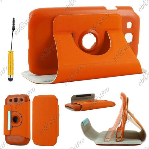 Ebeststar ® Housse Coque Etui Pu Cuir Rotatif Avec Support À Rotation 360° Pour Samsung Galaxy S3 I9300 I9305, Couleur Orange + Mini Stylet + 1 Film Protection D'écran + Lingette