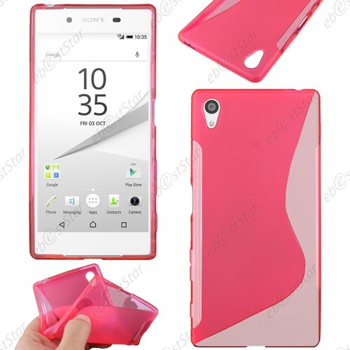 Ebeststar ® Housse Etui Coque Silicone Gel Motif S-Line Protection Souple Pour Sony Xperia Z5, Z5 Dual, Couleur Rose + 1 Film Protection D'écran + Lingette