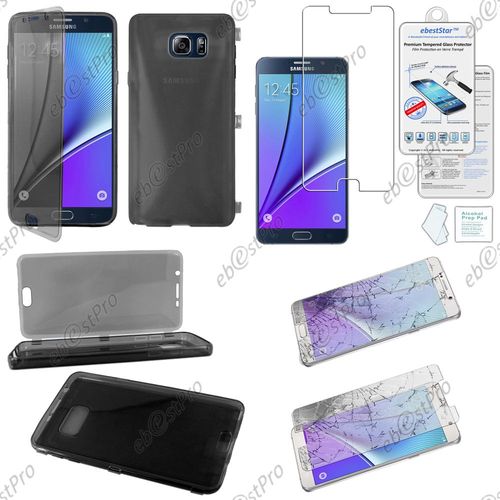 Ebeststar® Film Verre Trempé + Etui Portefeuille Rabattable Livre Housse Coque Silicone Gel Pour Samsung Galaxy Note5 Sm-N920f Note 5, Couleur Noir