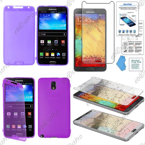 Ebeststar ® Pour Samsung Galaxy Note 3 Gt-N9000, N9002, N9005 Coque Portefeuille À Rabat Housse Etui Livre Silicone Gel, Couleur Violet + Film Verre Trempé