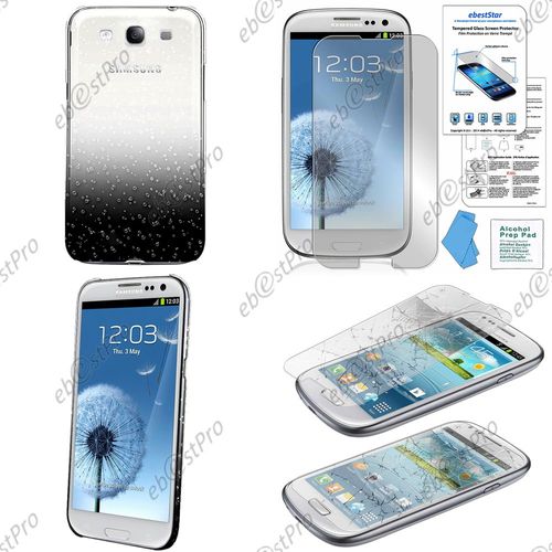 Ebeststar ® Etui Housse Coque Rigide Motif Gouttelettes Pour Samsung Galaxy S3 I9300 I9305, Couleur Noir + Film Verre Trempé