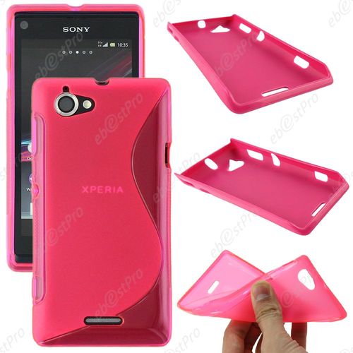 Ebeststar ® Pour Sony Xperia L, Sony C2105 Coque S-Line Silicone Gel Motif Vague Housse Etui Protection Souple, Couleur Rose + 1 Film Protection D'écran + Lingette