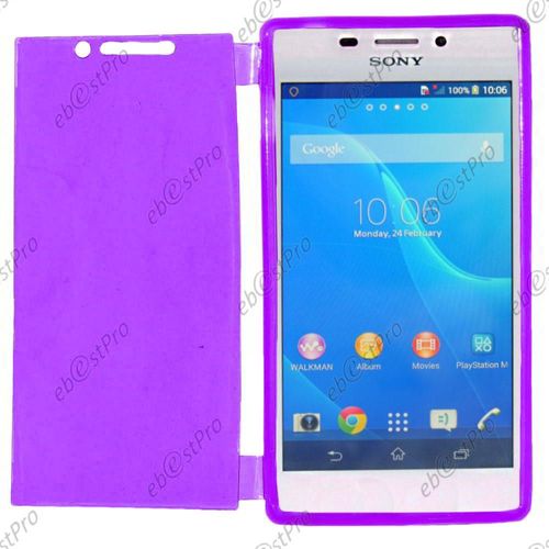 Ebeststar ® Pour Sony Xperia M2 D2302 D2303 Coque Portefeuille À Rabat Housse Etui Livre Silicone Gel, Couleur Violet + 1 Film Protection D'écran + Lingette