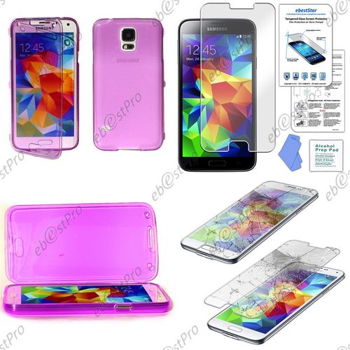 Ebeststar® Film Verre Trempé + Etui Portefeuille Rabattable Livre Housse Coque Silicone Gel Pour Samsung Galaxy S5 Sm-G900f, G900, G900h, Couleur Violet