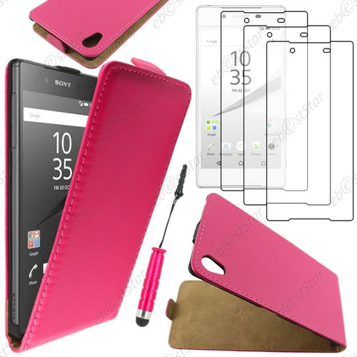 Ebeststar ® Housse Coque Etui En Pu Cuir À Rabat Ultra Fine (Slim Case) Pour Sony Xperia Z5, Z5 Dual, Couleur Rose + Mini Stylet 3 Film