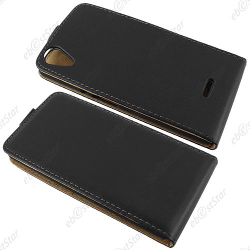 Ebeststar ® Etui Pu Cuir Rabattable Housse Coque Ultra Slim Pour Wiko Rainbow Lite 4g, Couleur Noir + 1 Film Protection D'écran + Lingette