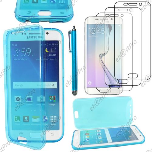 Ebeststar ® Housse Etui Coque Portefeuille Livre Silicone Gel Pour Samsung Galaxy S6 Edge Sm-G925f G925, Couleur Bleu + Stylet 3 Film