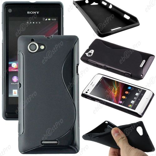 Ebeststar ® Pour Sony Xperia L, Sony C2105 Coque S-Line Silicone Gel Motif Vague Housse Etui Protection Souple, Couleur Noir + 1 Film Protection D'écran + Lingette