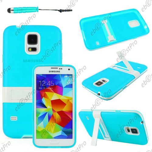 Ebeststar ® Housse Etui Coque En Silicone Gel Tpu Avec Support Stand Béquille Pour Samsung Galaxy S5 Sm-G900f, G900, G900h, Couleur Bleu + Mini Stylet + 1 Film Protection D'écran + Lingette