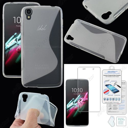 Ebeststar® Film Verre Trempé + Etui Housse Coque S-Line Silicone Protection En Gel Pour Alcatel Onetouch Idol 3 Écran 4.7 Pouces, Couleur Transparent