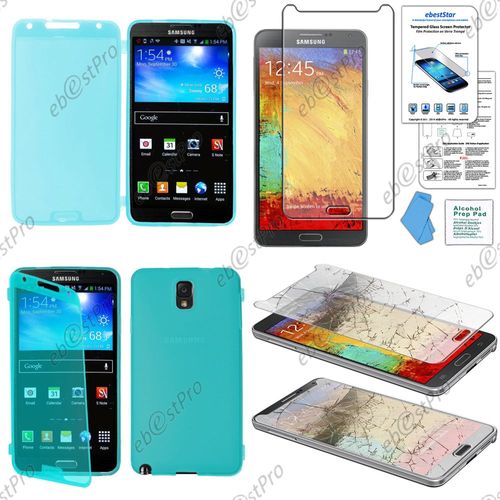 Ebeststar ® Housse Etui Coque Portefeuille Livre Silicone Gel Pour Samsung Galaxy Note 3 Gt-N9000, N9002, N9005, Couleur Bleu + Film Verre Trempé