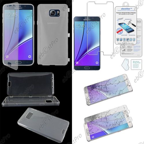 Ebeststar® Film Verre Trempé + Etui Portefeuille Rabattable Livre Housse Coque Silicone Gel Pour Samsung Galaxy Note5 Sm-N920f Note 5, Couleur Transparent